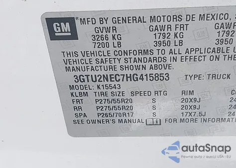 2017 GMC Sierra 1500 Slt from USA, damaged, VIN 3GTU2NEC7HG415853